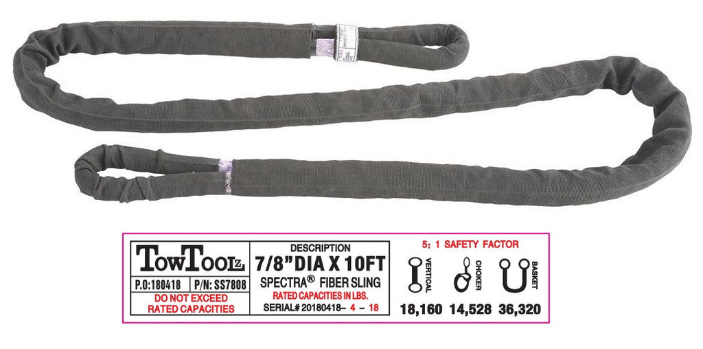 7/8in x 10ft Spectra SuperSling 36,320-lbs rope