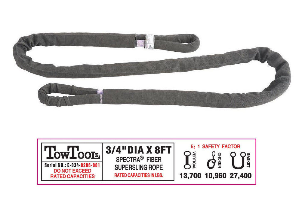 3/4in x 8ft Spectra SuperSling 27,400-lbs rope