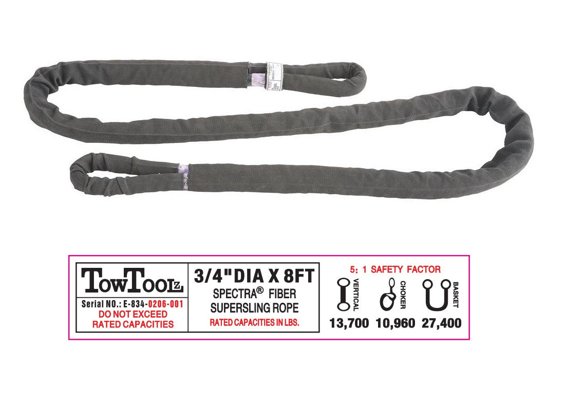 3/4in x 8ft Spectra SuperSling 27,400-lbs rope